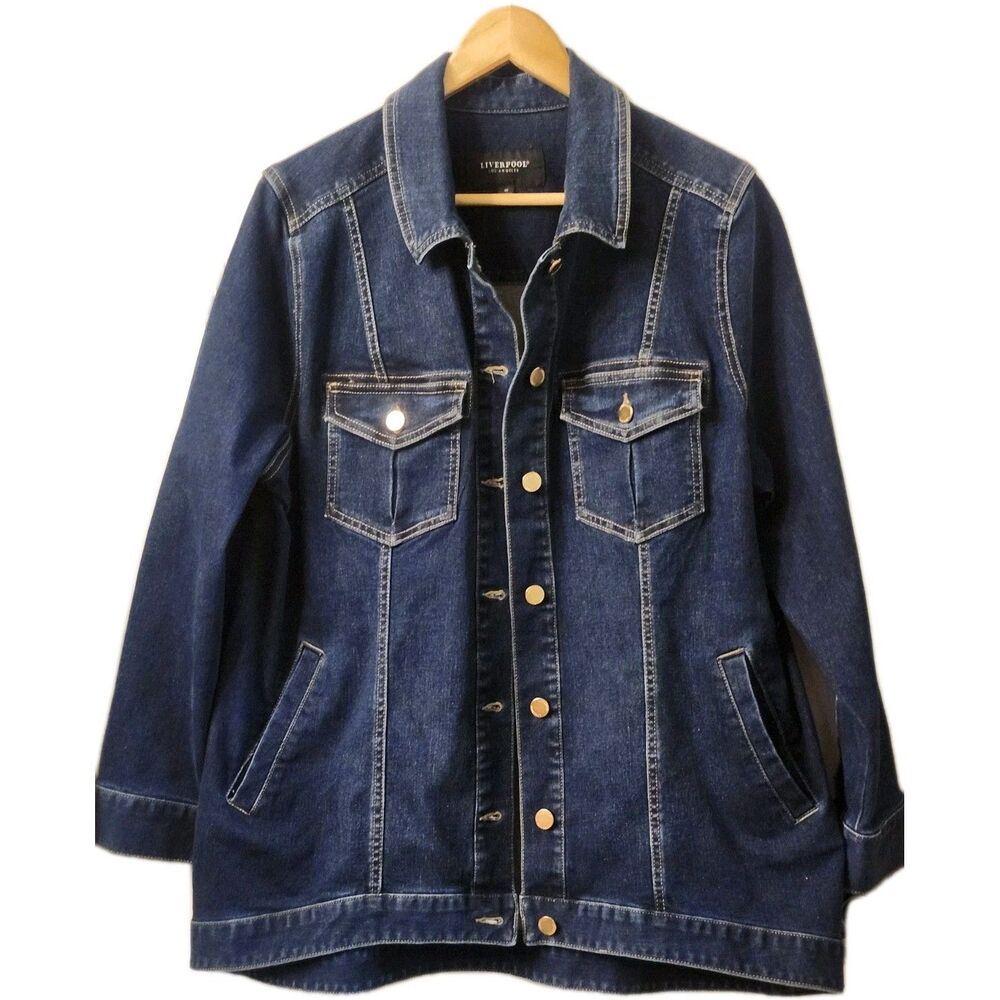 Liverpool Los Angeles Women's Plus Sz Jacket 1X High-Lo Denim Blue